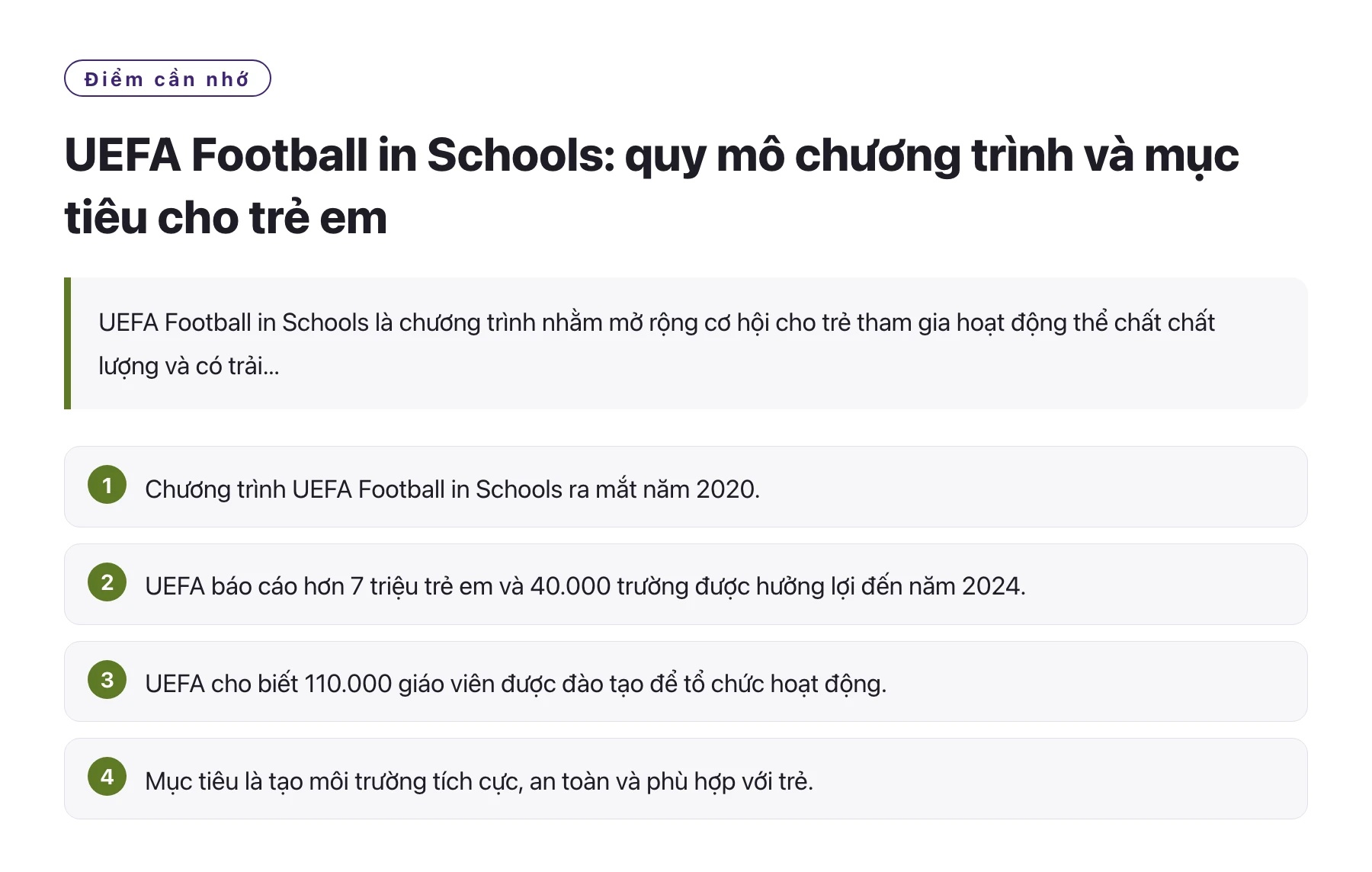 UEFA Football in Schools: quy mô chương trình và mục tiêu cho trẻ em——全文要点速览